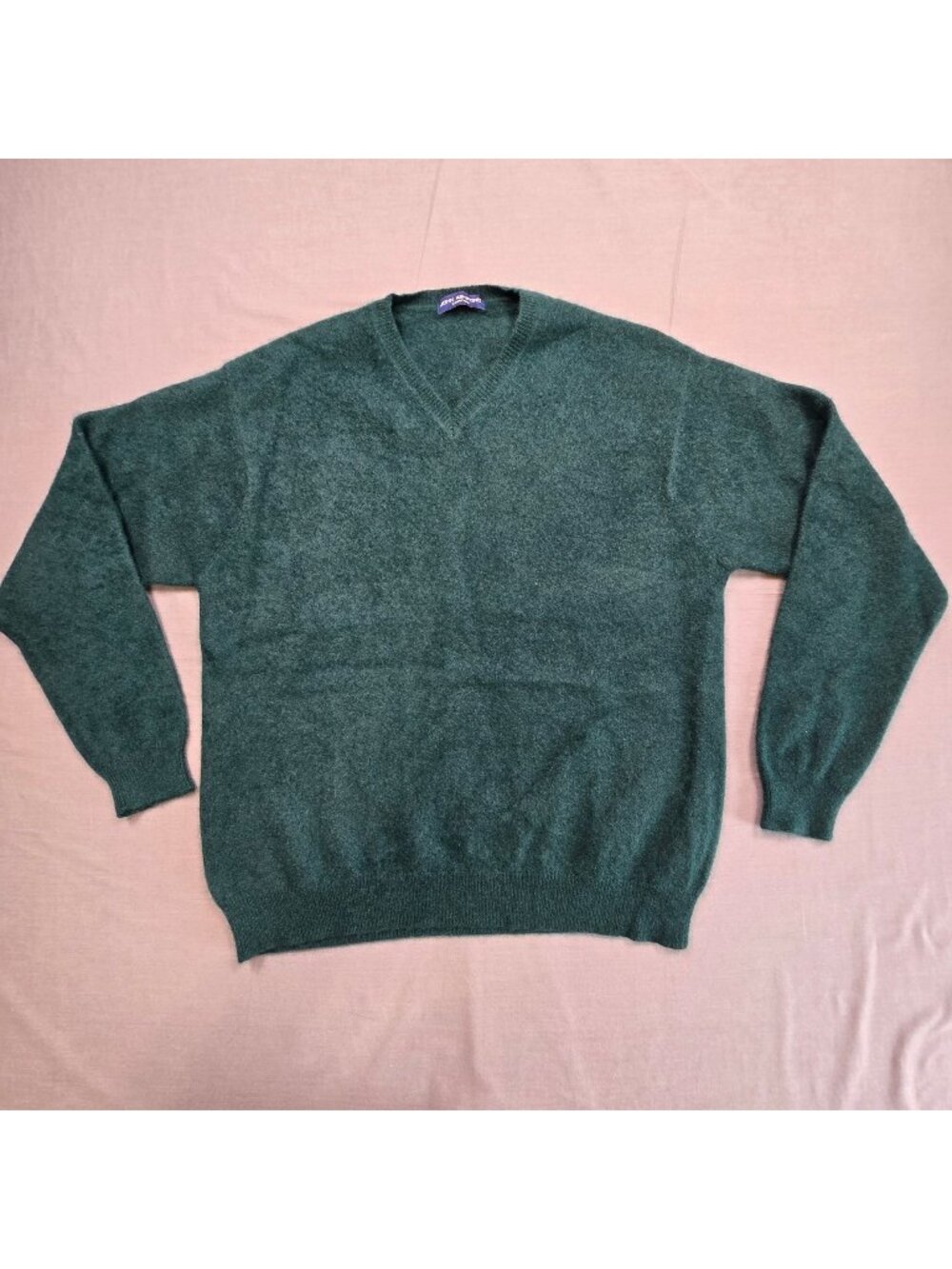 John Ashford Mens Large Cashmere Sweater Green V Neck Classic Fit Pullover